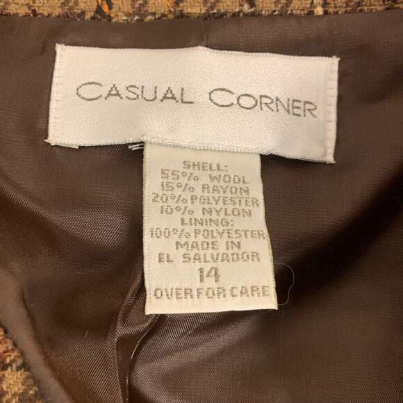 Casual Corner Brown Wool Blend Tweed Boxy Blazer w Removable Collar - Size 14 - Picture 7 of 9